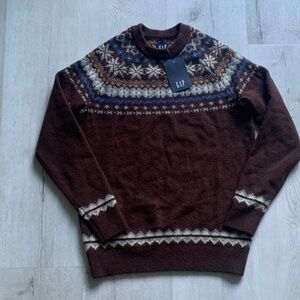 Gap Fair Isle Crewneck Pullover Sweater brown size XS NWT winter ugly sweater